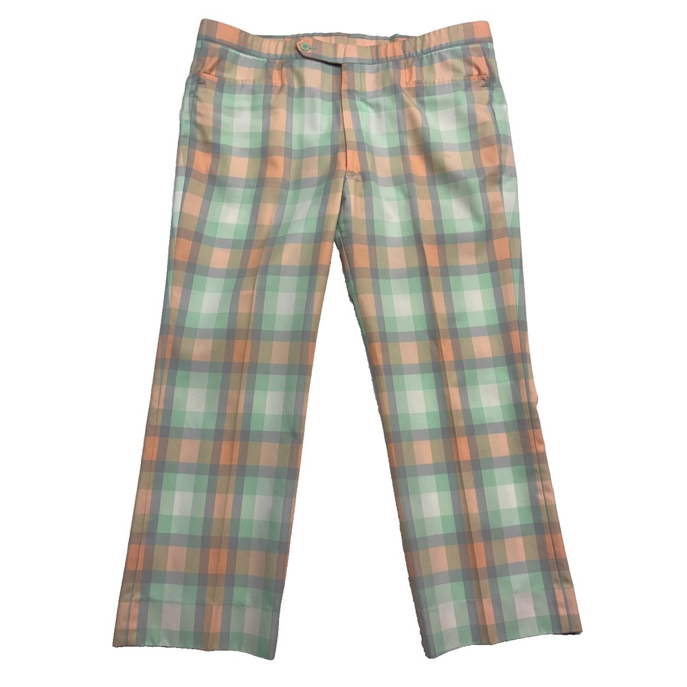 VTG 80s Pastel Plaid 40x29 Dress Pants‎ Golf Retro Flat Front Lightweight Loud